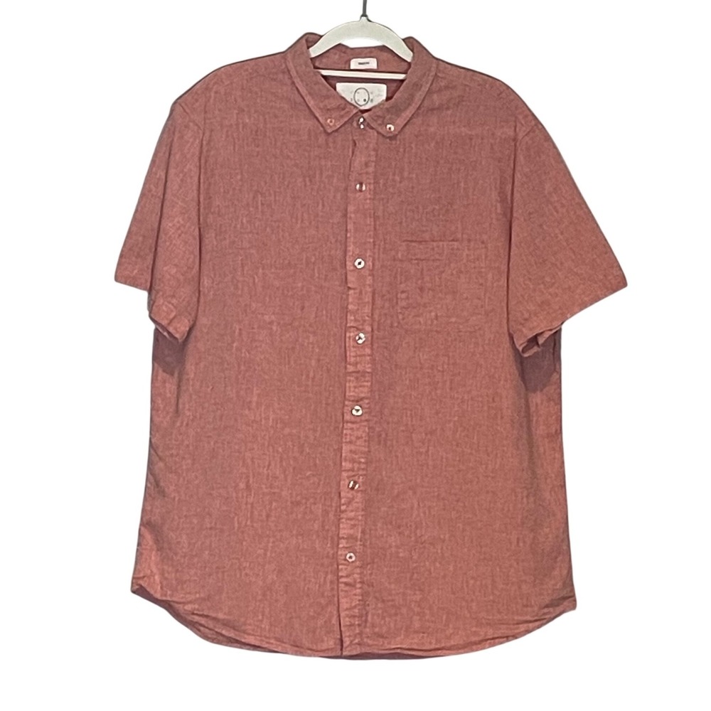 Even Tide Mens Large Short Sleeve Linen Cotton Button Down Shirt Coastal Beach